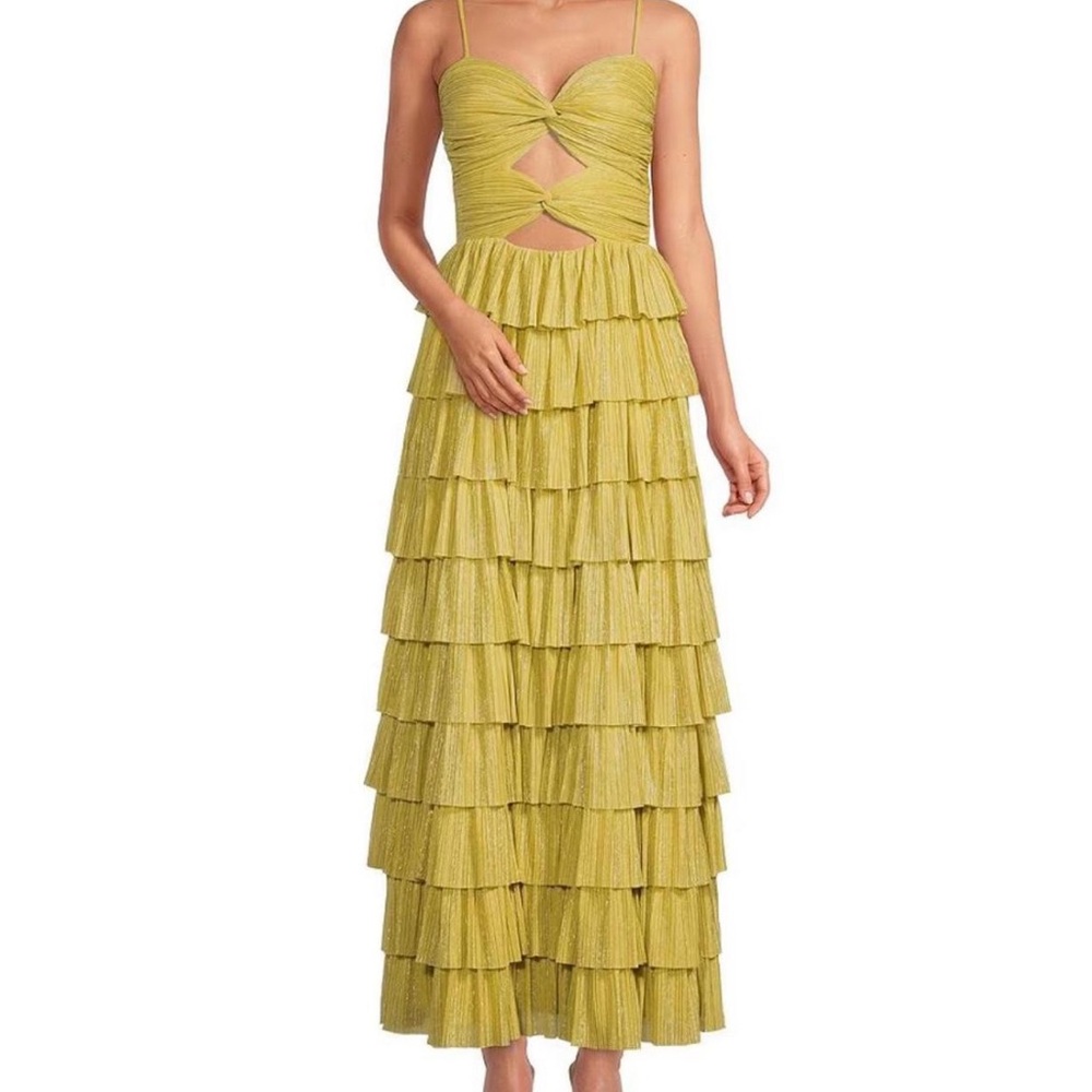 Gianni Bini Grace Metallic tiered dress in color “flaxen”